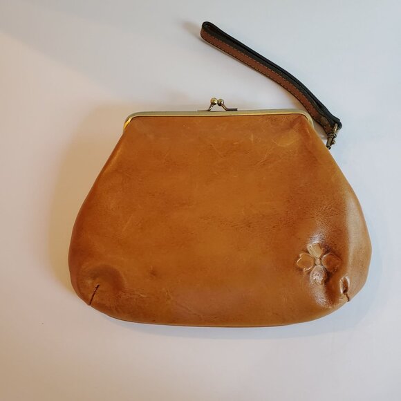 Patricia Nash Wrislet Clutch Purse Leather Brown Kiss Lock Clasp - Picture 2 of 5